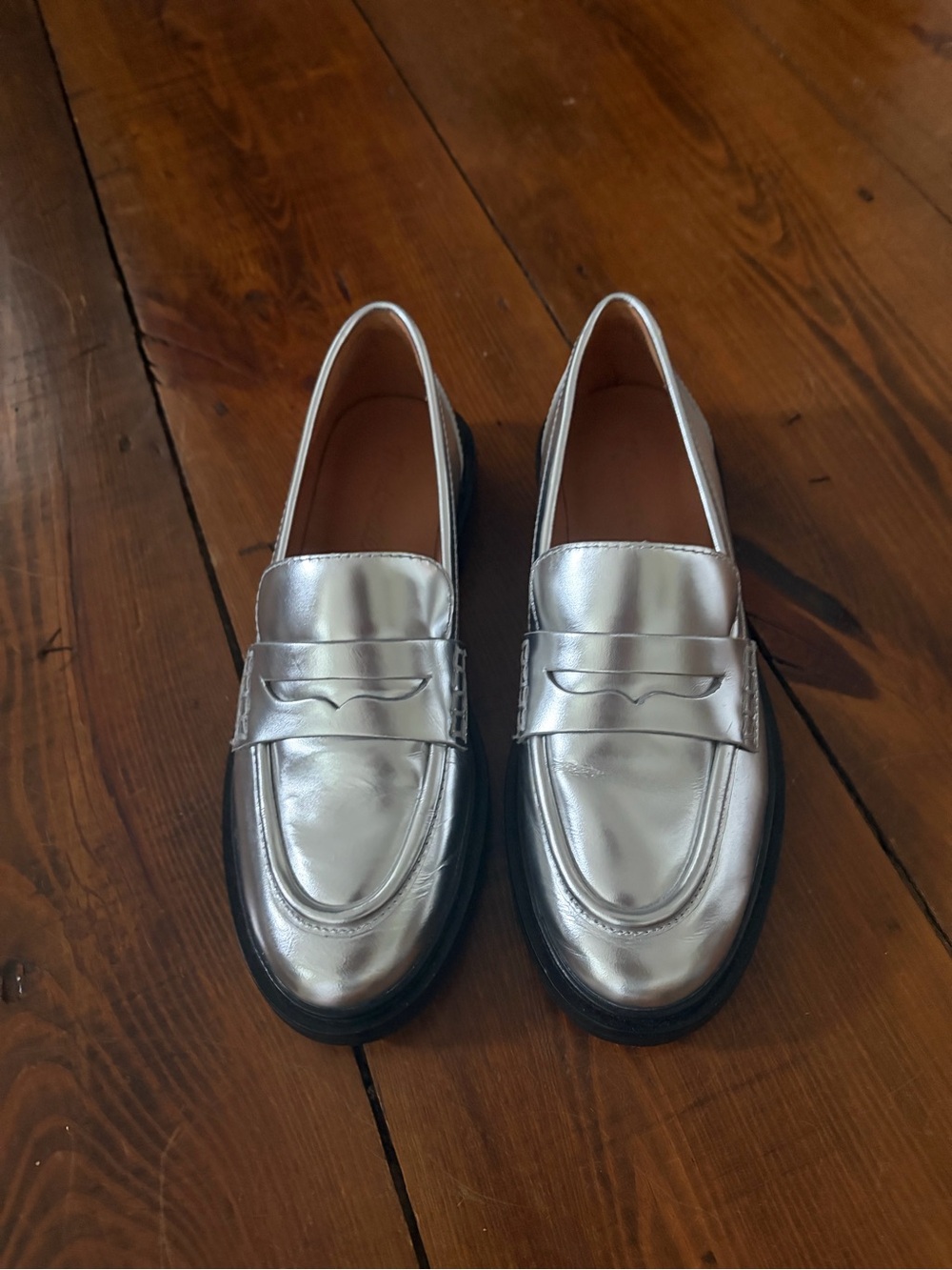 Madewell Metallic Silver Penny Loafers